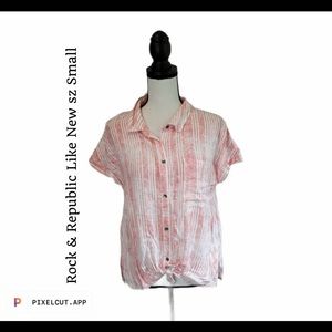 Rock & Republic Peach/Red/White Stripe Like New Button Up Pocket top szS Shirt